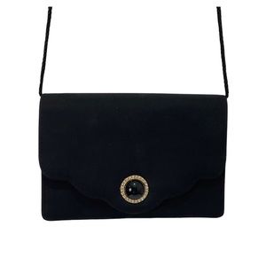 Columbine Black Evening Bag with Pretty Button Closure & Rope Strap